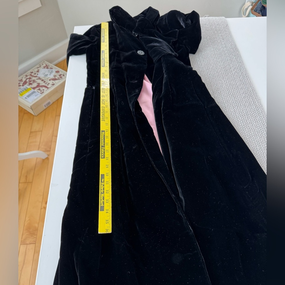 Vintage Black Velvet Tie Neck Ankle Length Dress Coat Size Small - Picture 13 of 15